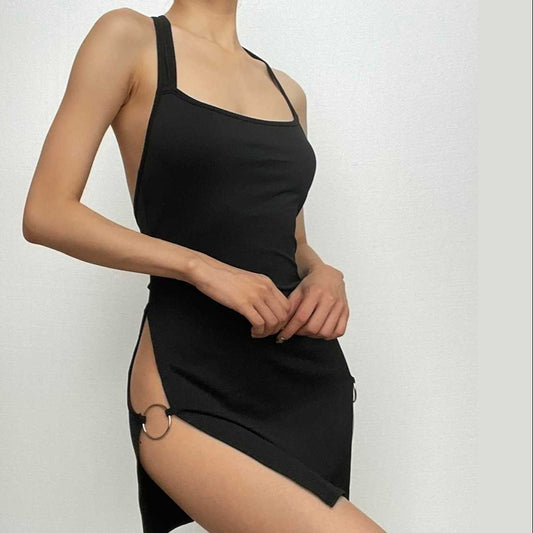 Women’s Backless Hollow-Out Halter Dress Skirt