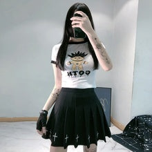 Pleated Embroidered Skirt – High-Waist Gothic Retro Mini