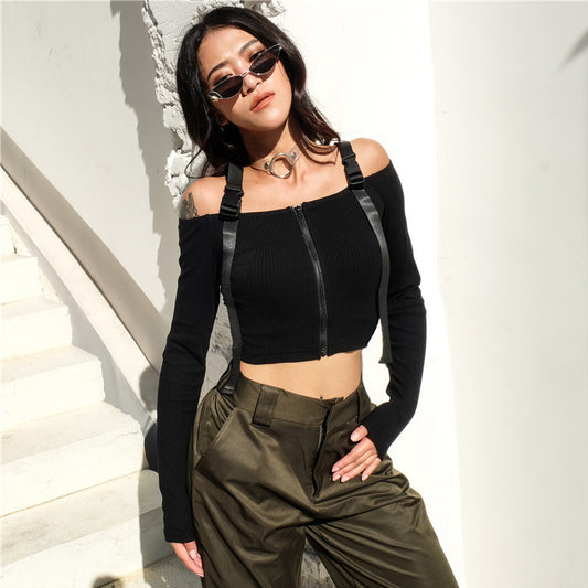 Women’s Schoolbag Buckle Streamer Shoulder T-shirt