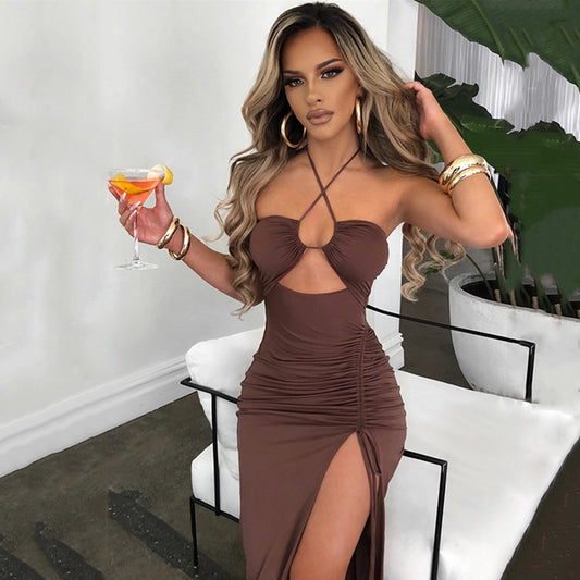 Women’s Halterneck Lace-up Split Dress Skirt