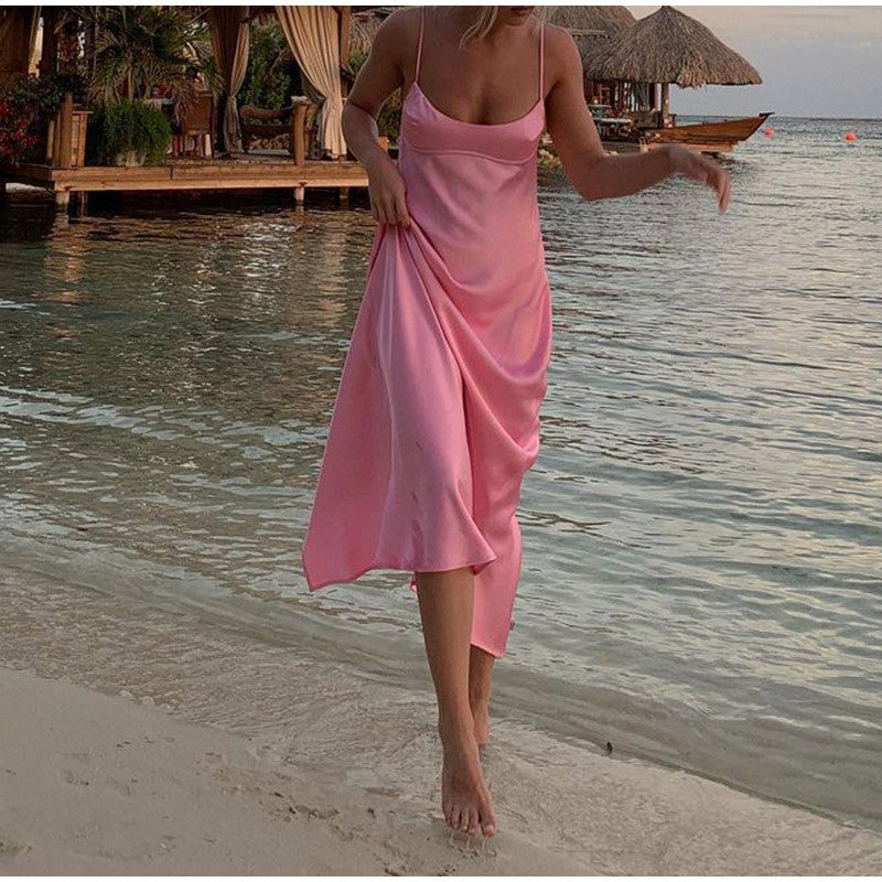 Women’s Elegant Satin Camis Slip Dress Skirt