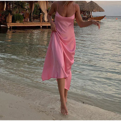 Women’s Elegant Satin Camis Slip Dress Skirt