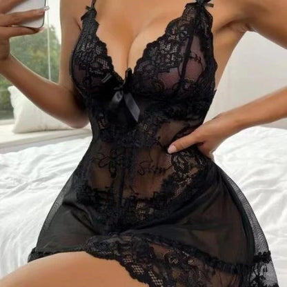 Lace Midnight Charm Suspender Skirt Pajamas – Elegant Sleepwear