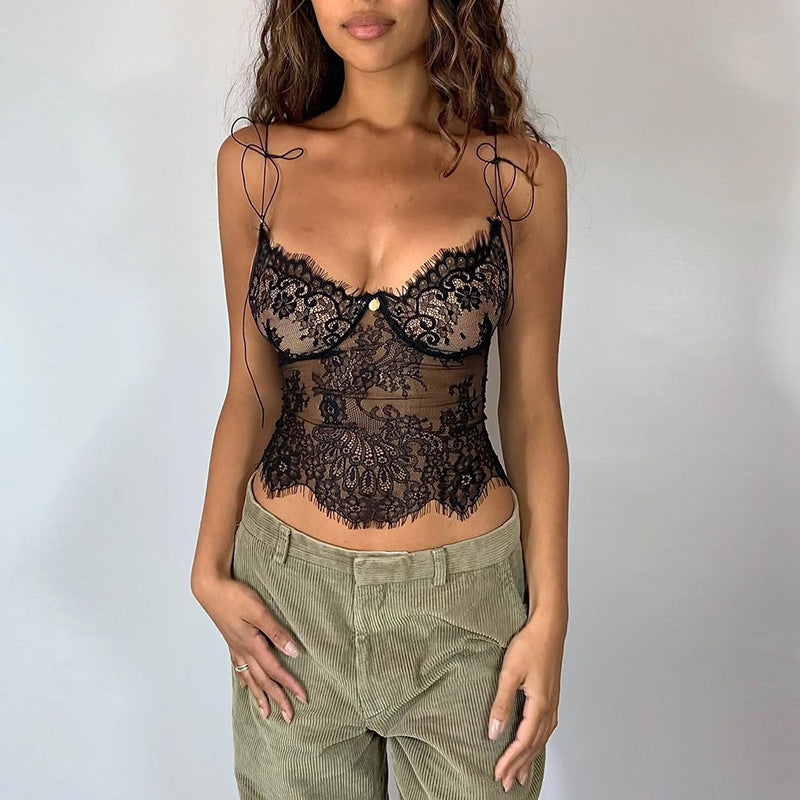 Women’s Lace See-Through Suspenders Top
