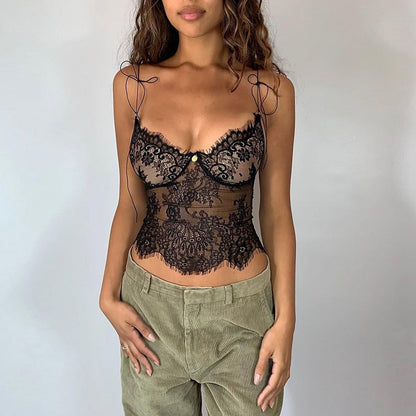 Women’s Lace See-Through Suspenders Top