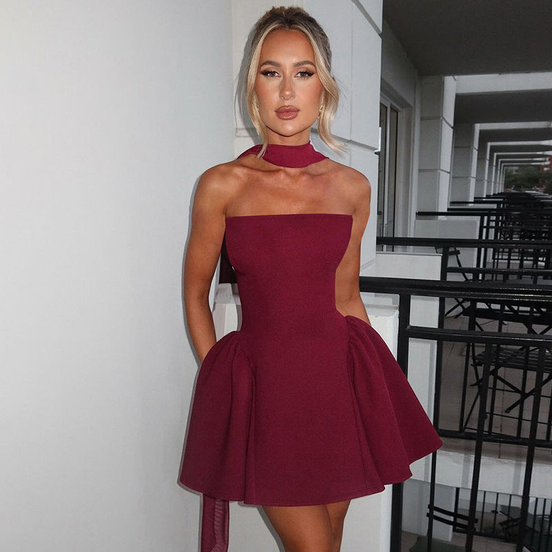 Women’s Sexy Tube Top Dress With Back Zipper Skirt