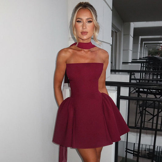 Women’s Sexy Tube Top Dress With Back Zipper Skirt