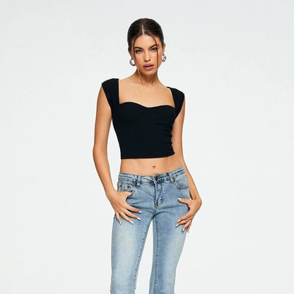 Sleeveless Eyelet Ruffle Strap Blouse – Square Neck Summer Top