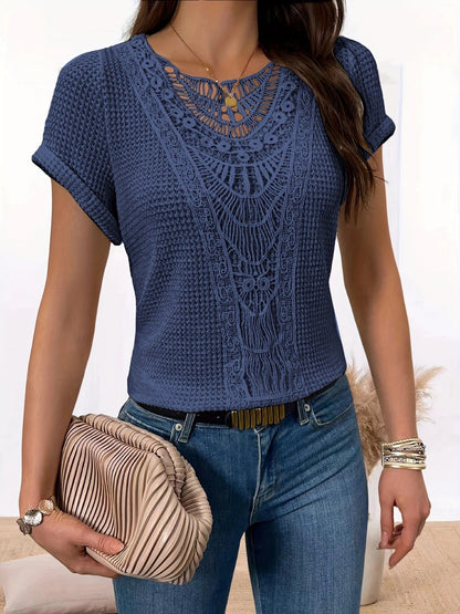 Summer Hollow-Out Short-Sleeve T-Shirt – Ethnic Style Women’s Top