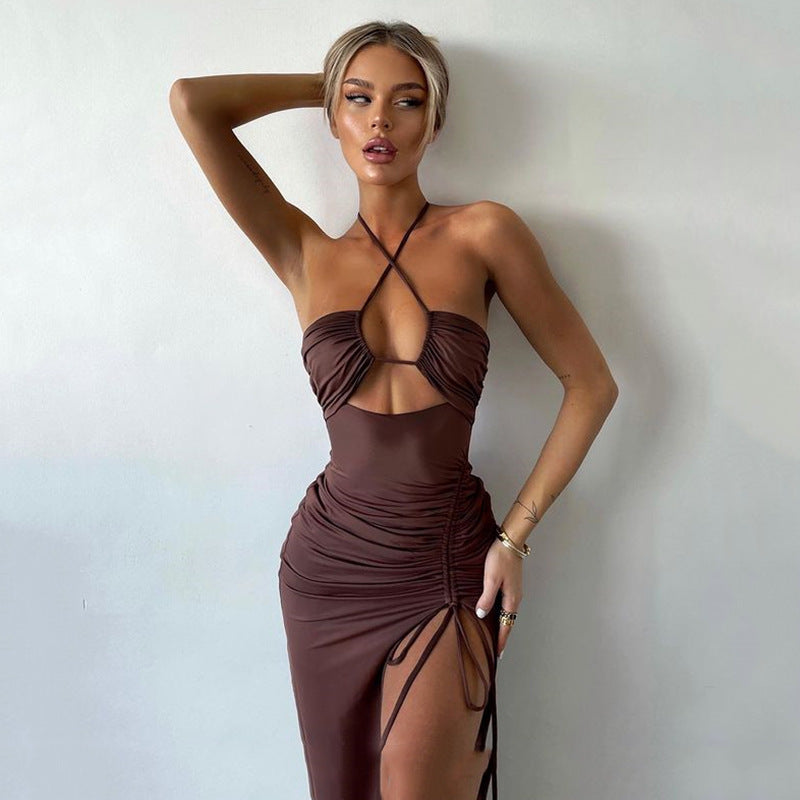 Women’s Halterneck Lace-up Split Dress Skirt