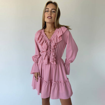 Women’s Y2K-Inspired V-Neck Pleated Ruffle Dress Skirt