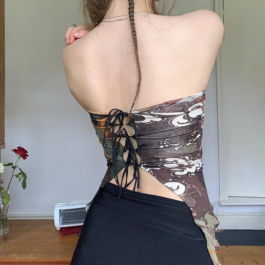 Women’s Asymmetric Backless Lace-up Top