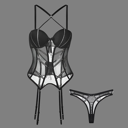Black Hollow-Out Mesh Bodysuit – Sheer Lingerie (One Size)