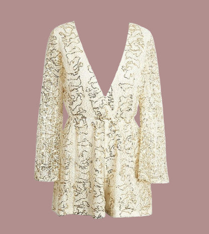 Deep V Lace Long-Sleeve Romper