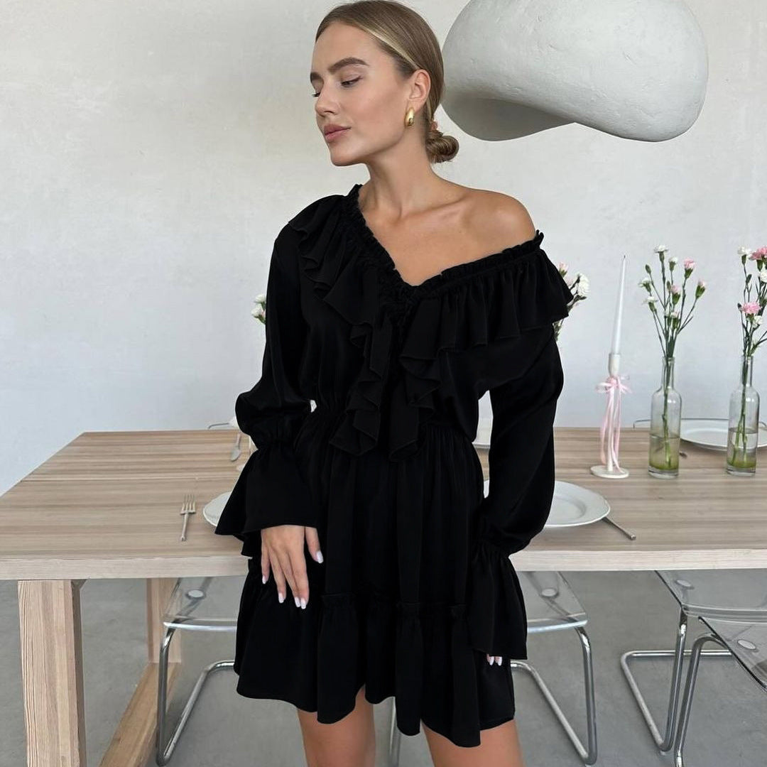Women’s Y2K-Inspired V-Neck Pleated Ruffle Dress Skirt