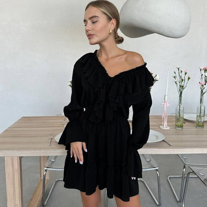 Women’s Y2K-Inspired V-Neck Pleated Ruffle Dress Skirt