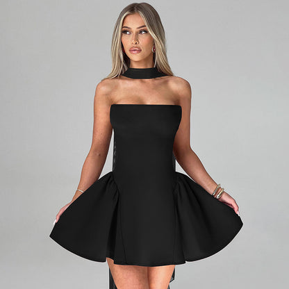 Women’s Sexy Tube Top Dress With Back Zipper Skirt