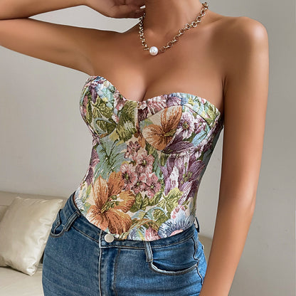 Women’s Y2K Floral Print Tube Vest Top