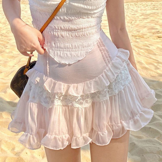 Sweet Girl Lolita High Waist Flounce Chiffon Lace Skirt