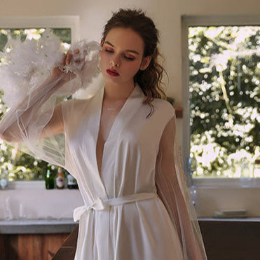 Embroidered Lace-Up Long Nightgown – Elegant Sleepwear