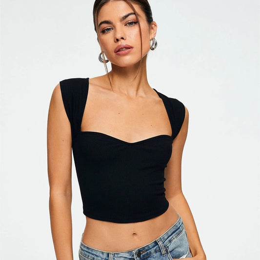 Sleeveless Eyelet Ruffle Strap Blouse – Square Neck Summer Top