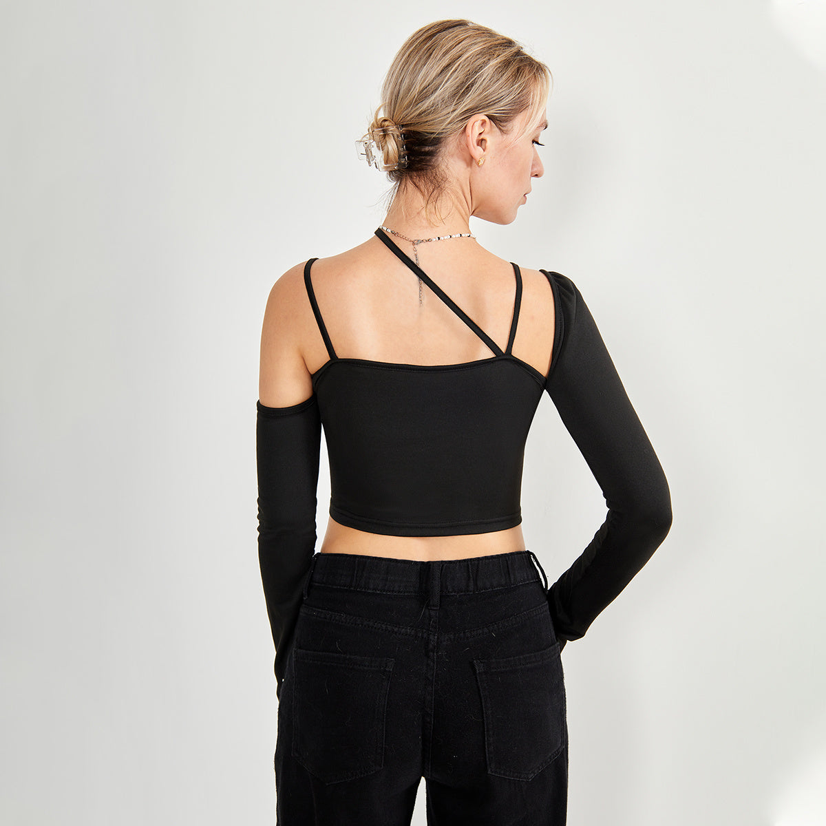 Women’s Asymmetrical Cut-Out Long Sleeve Top