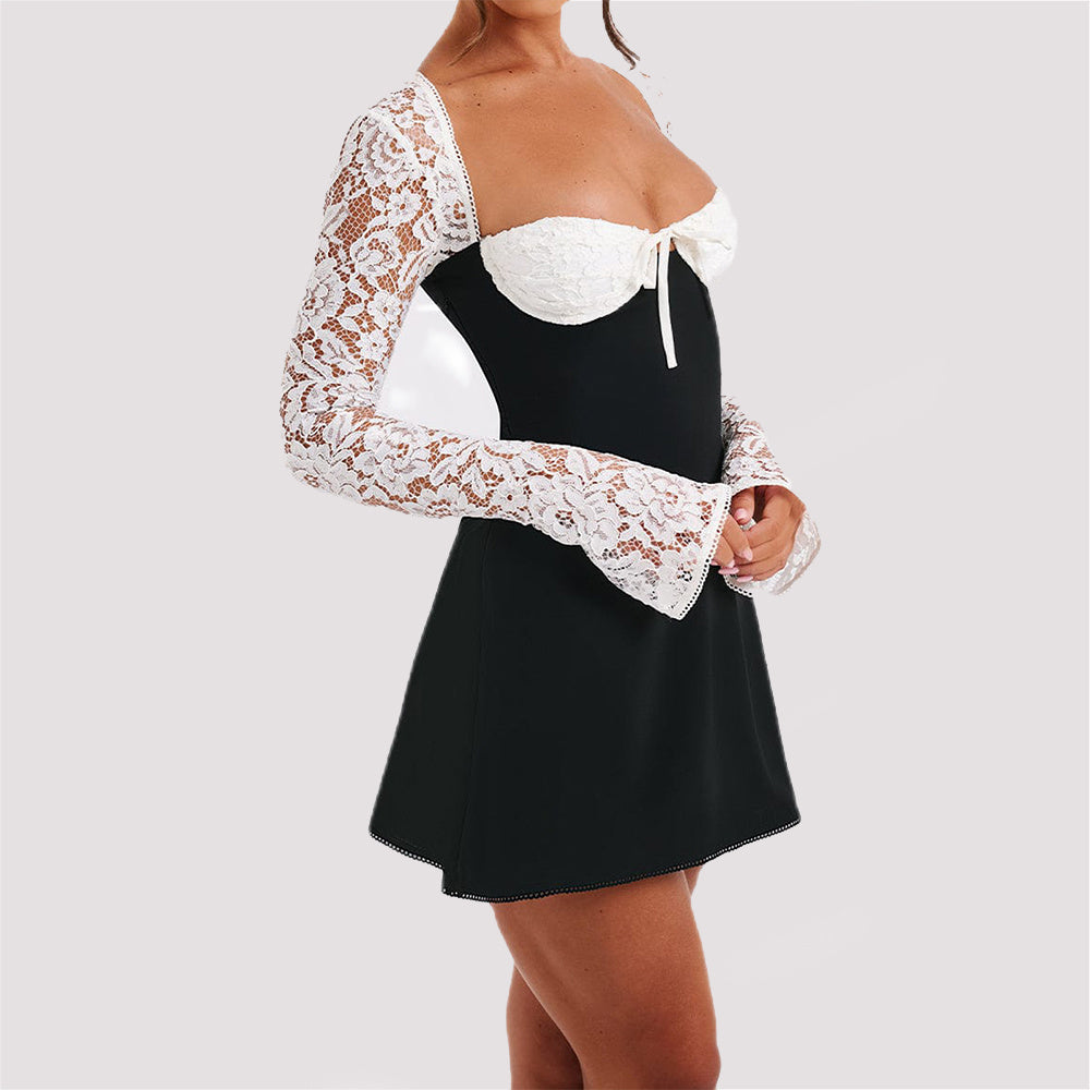 Women’s Lace Long Sleeve Corset Dress Skirt