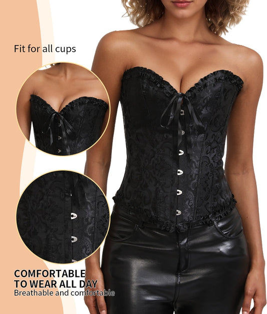 Strapless Overbust Lace-Up Bustier Corset Top – Steel Boned