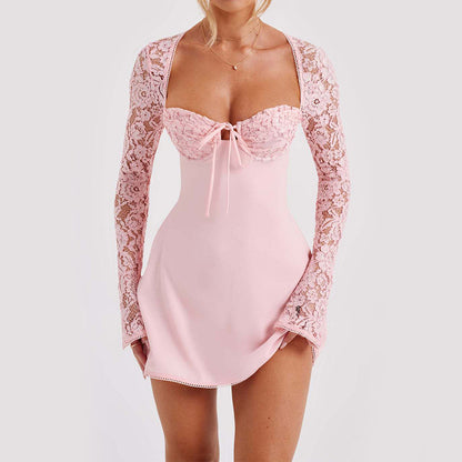 Women’s Lace Long Sleeve Corset Dress Skirt