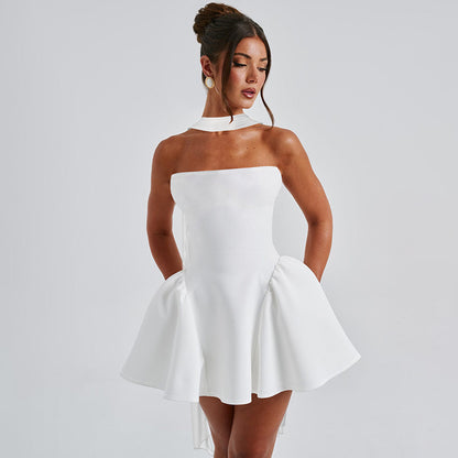 Women’s Sexy Tube Top Dress With Back Zipper Skirt