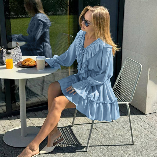 Women’s Y2K-Inspired V-Neck Pleated Ruffle Dress Skirt