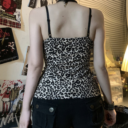 Women’s INS Leopard Lace Splicing Sling Top
