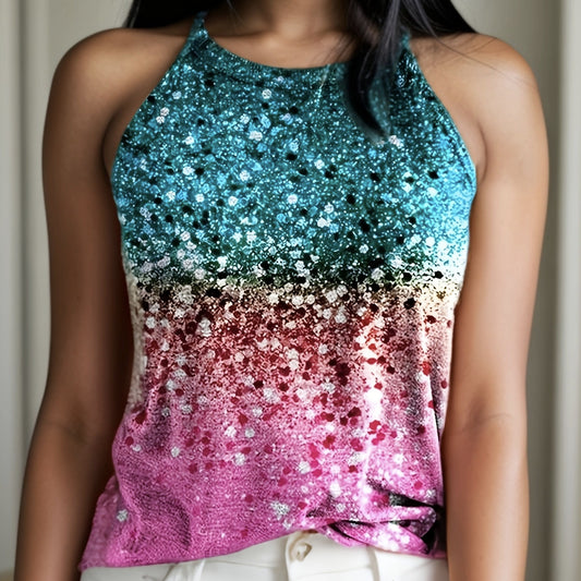 Ladies’ Sequined Off-Shoulder Printed Camisole Vest