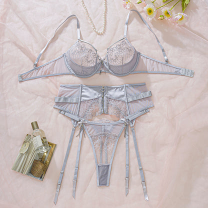 Sexy Silver Three-Piece Lingerie Set – Sparkling Seduction