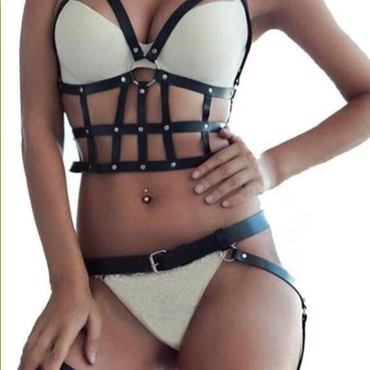 Women’s Adjustable Restraint Queen Leather Belt Lingerie Set