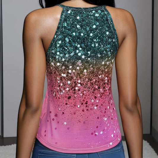 Ladies’ Sequined Off-Shoulder Printed Camisole Vest