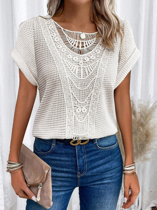 Summer Hollow-Out Short-Sleeve T-Shirt – Ethnic Style Women’s Top
