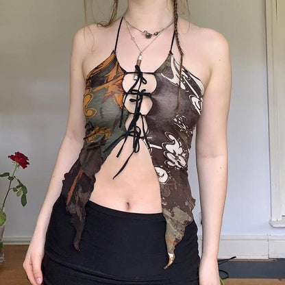 Women’s Asymmetric Backless Lace-up Top