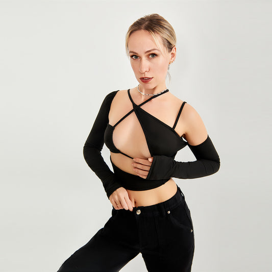 Women’s Asymmetrical Cut-Out Long Sleeve Top