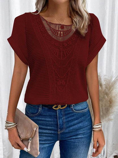 Summer Hollow-Out Short-Sleeve T-Shirt – Ethnic Style Women’s Top