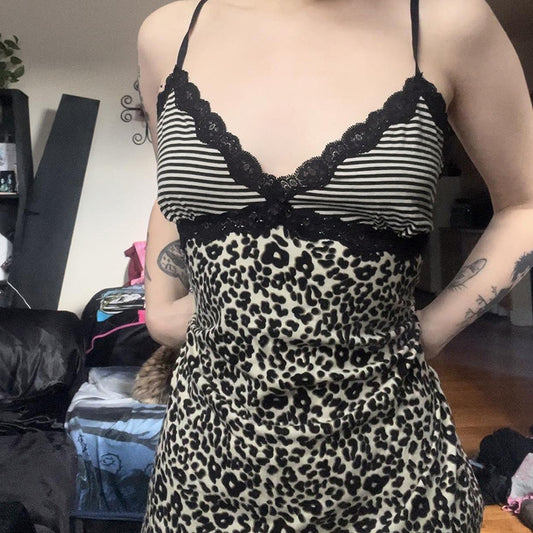 Women’s INS Leopard Lace Splicing Sling Top