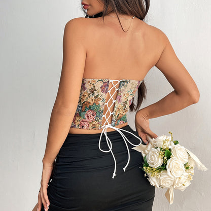 Women’s Y2K Floral Print Tube Vest Top