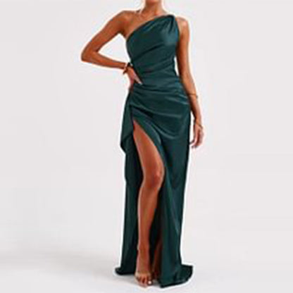 Women’s One-shoulder Backless Slit Dress Skirt