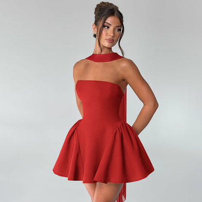 Women’s Sexy Tube Top Dress With Back Zipper Skirt