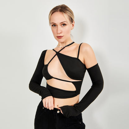 Women’s Asymmetrical Cut-Out Long Sleeve Top