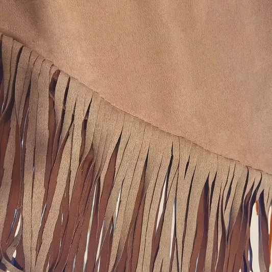 Women’s Solid Color Vintage Fringe Hem Asymmetrical Suede Skirt