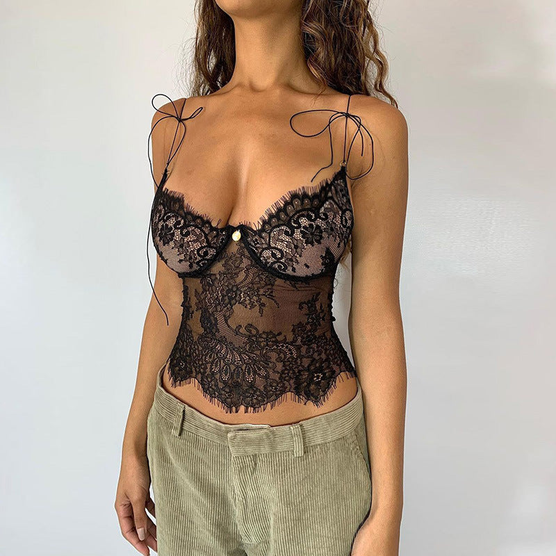 Women’s Lace See-Through Suspenders Top