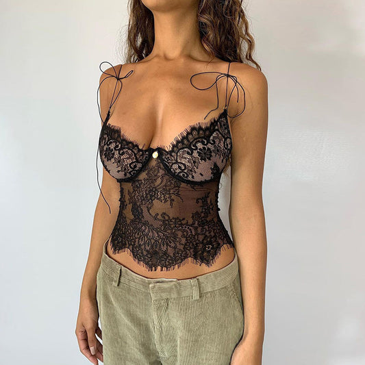 Women’s Lace See-Through Suspenders Top