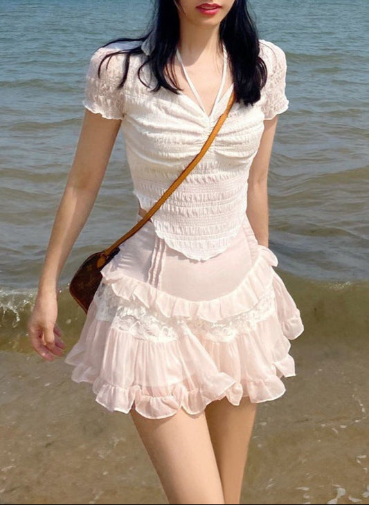 Sweet Girl Lolita High Waist Flounce Chiffon Lace Skirt