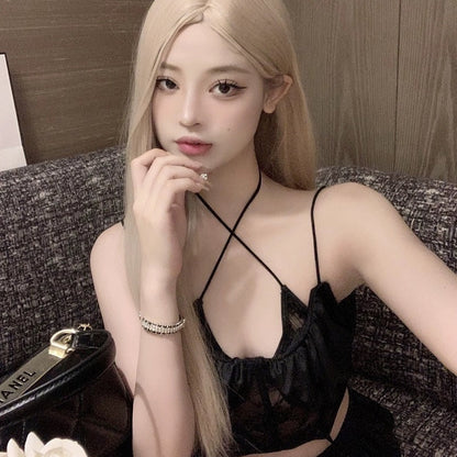 Women’s French Sweet Sexy Lace Up Short Sling Top